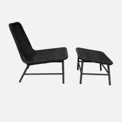 Sillón relax y reposapiés de aluminio y cuerda, set de 2