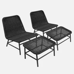 Sillón relax y reposapiés de aluminio y cuerda, set de 2