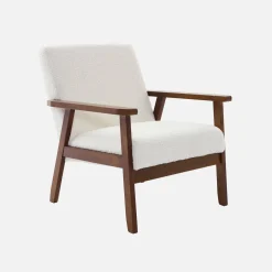 Sillón rizado escandinavo de madera de hevea teñida de nogal claro