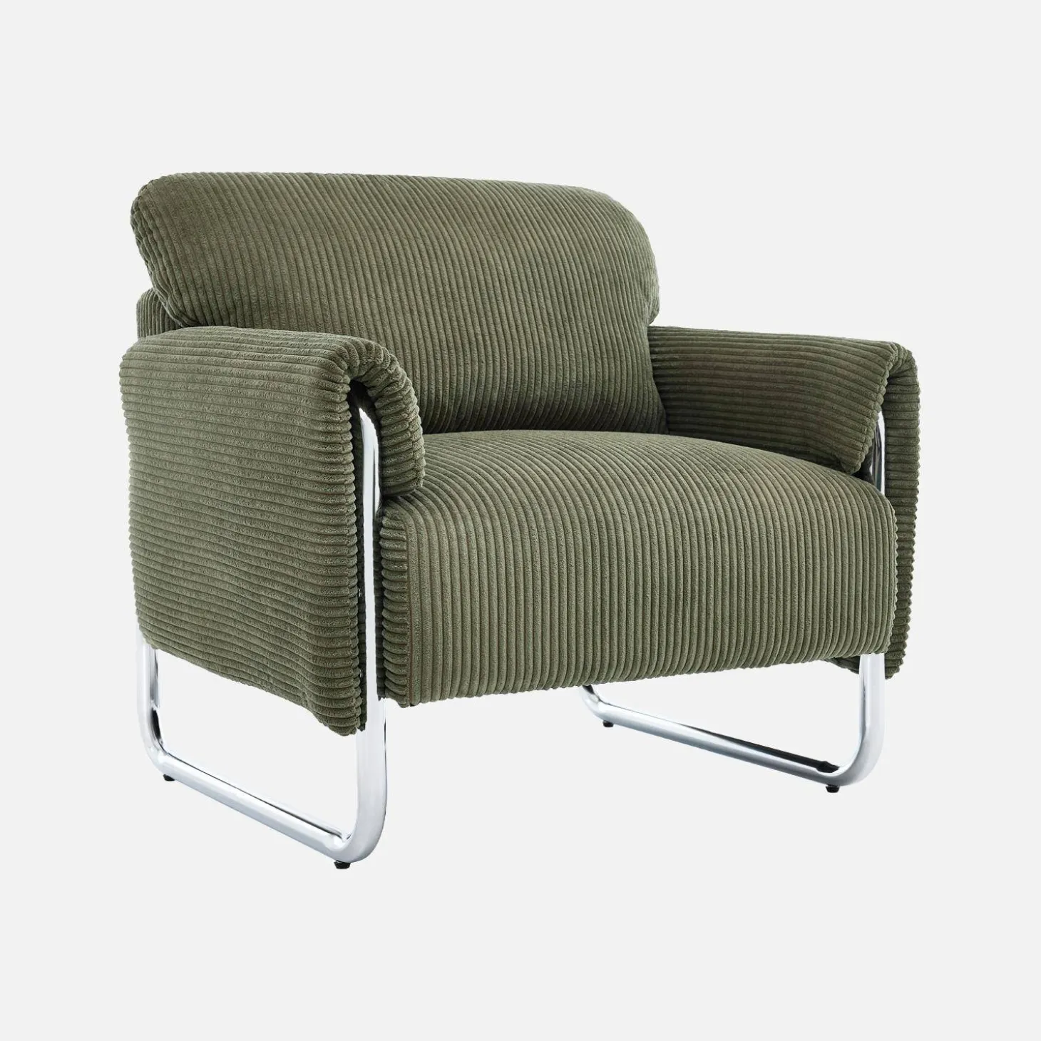Sillón vintage de pana con estructura cromada