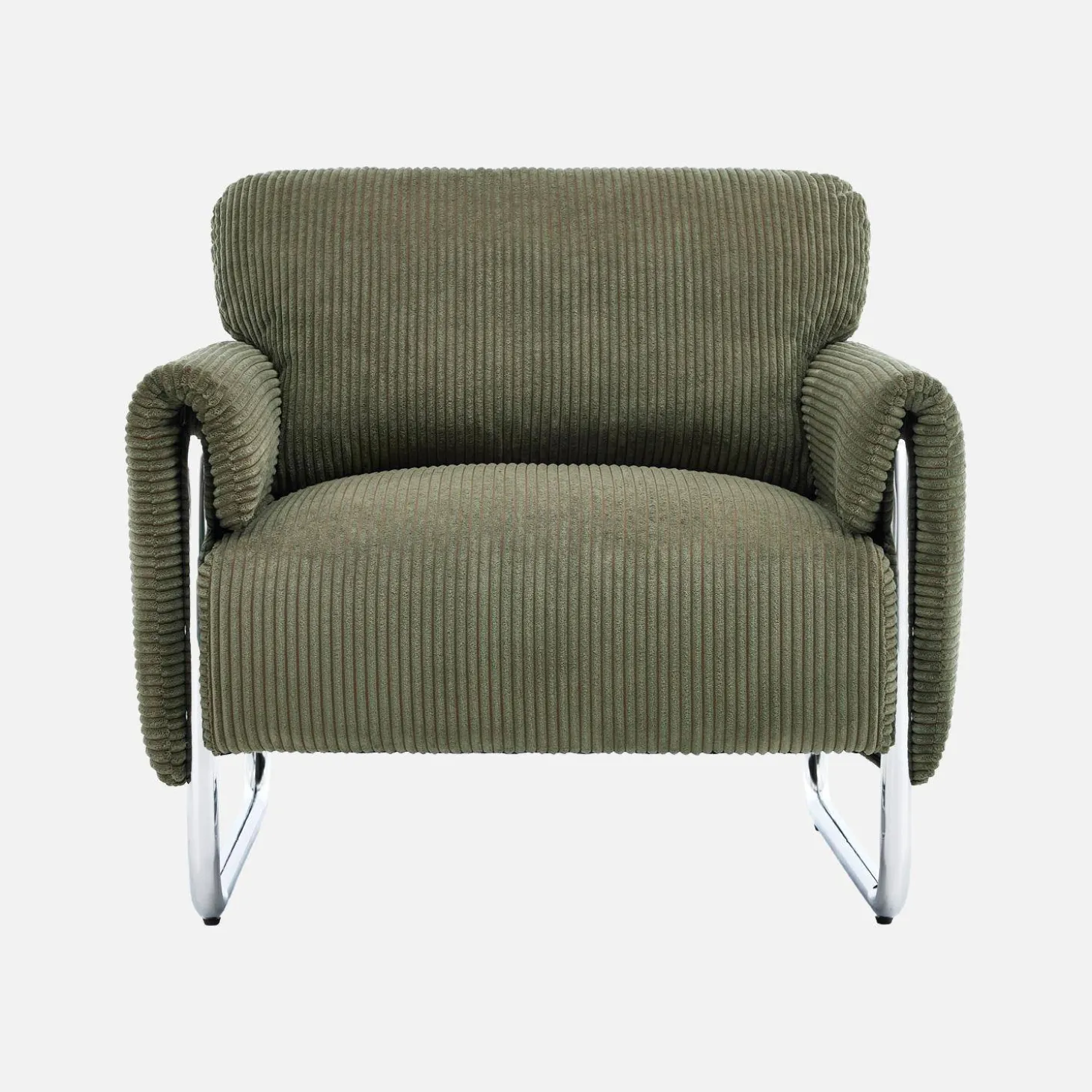 Sillón vintage de pana con estructura cromada