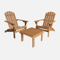 Sillones de madera con reposapiés, set de 2