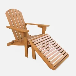 Sillones de madera con reposapiés, set de 2