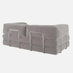 Sofá cama con futón plegable en pana y estructura cromada, 3 plazas