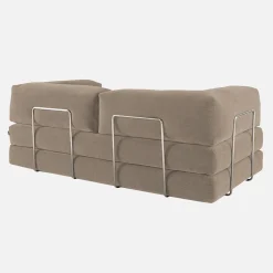 Sofá cama con futón plegable en pana y estructura cromada, 3 plazas