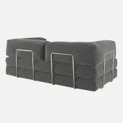 Sofá cama con futón plegable en pana y estructura cromada, 3 plazas