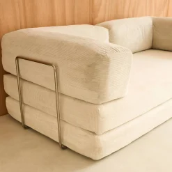 Sofá cama con futón plegable en pana y estructura cromada, 3 plazas