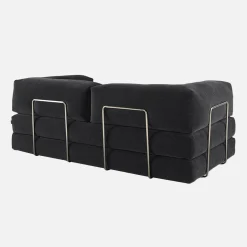 Sofá cama con futón plegable en pana y estructura cromada, 3 plazas
