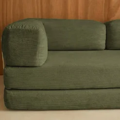 Sofá cama con futón plegable en pana y estructura cromada, 3 plazas