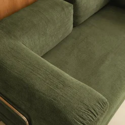 Sofá cama con futón plegable en pana y estructura cromada, 3 plazas