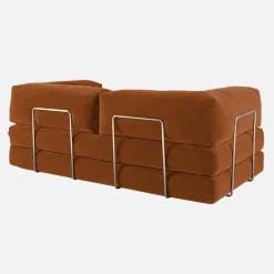 Sofá cama con futón plegable en pana y estructura cromada, 3 plazas
