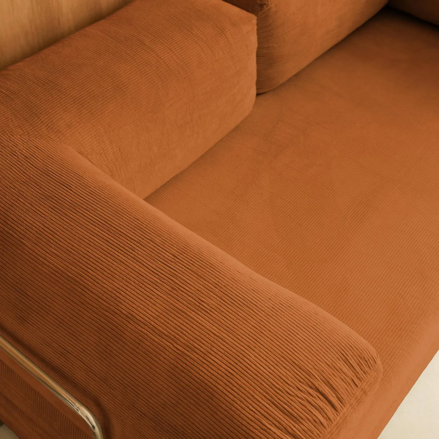Sofá cama con futón plegable en pana y estructura cromada, 3 plazas