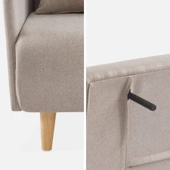 Sofá cama con patas de madera de 2 plazas