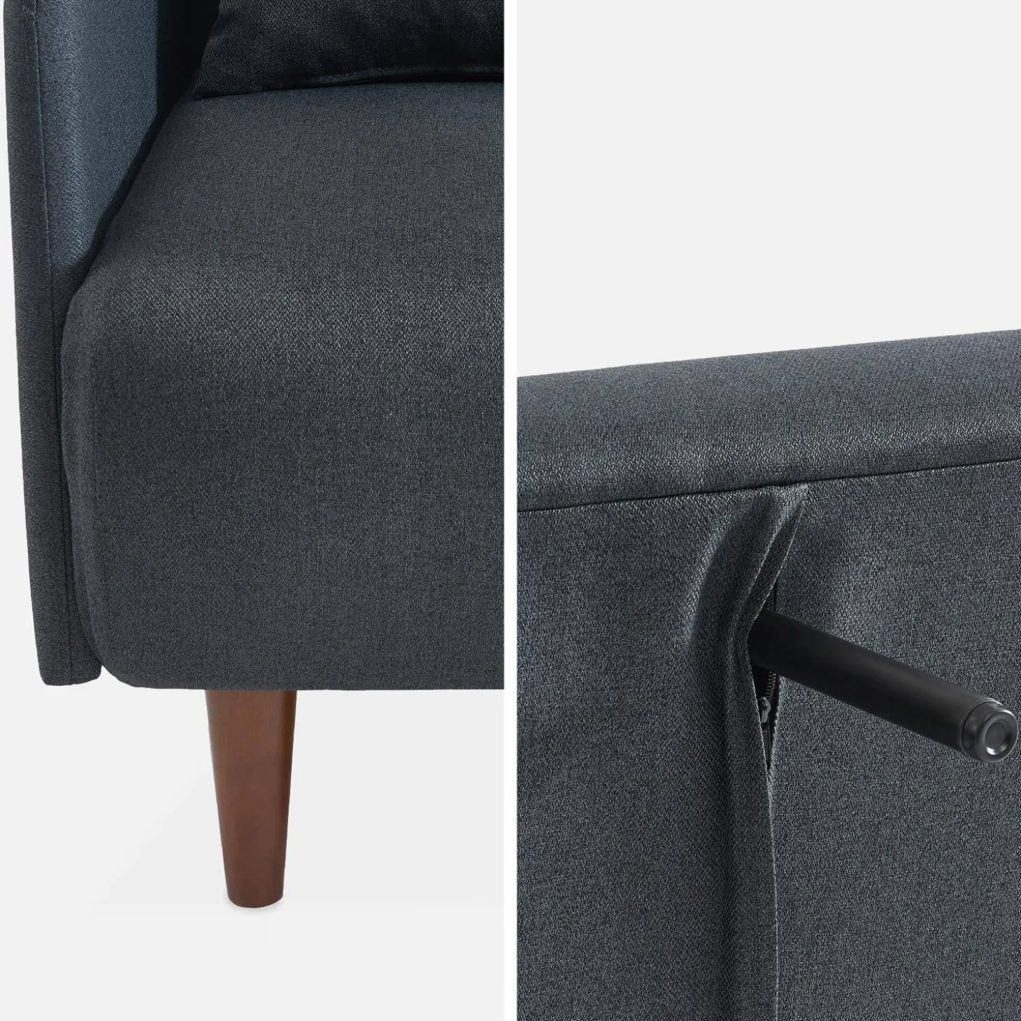 Sofá cama con patas de madera de 2 plazas