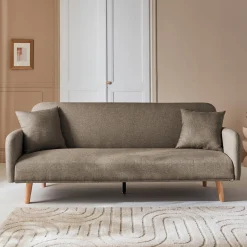Sofá cama de 2-3 plazas de tela, patas de madera de hevea