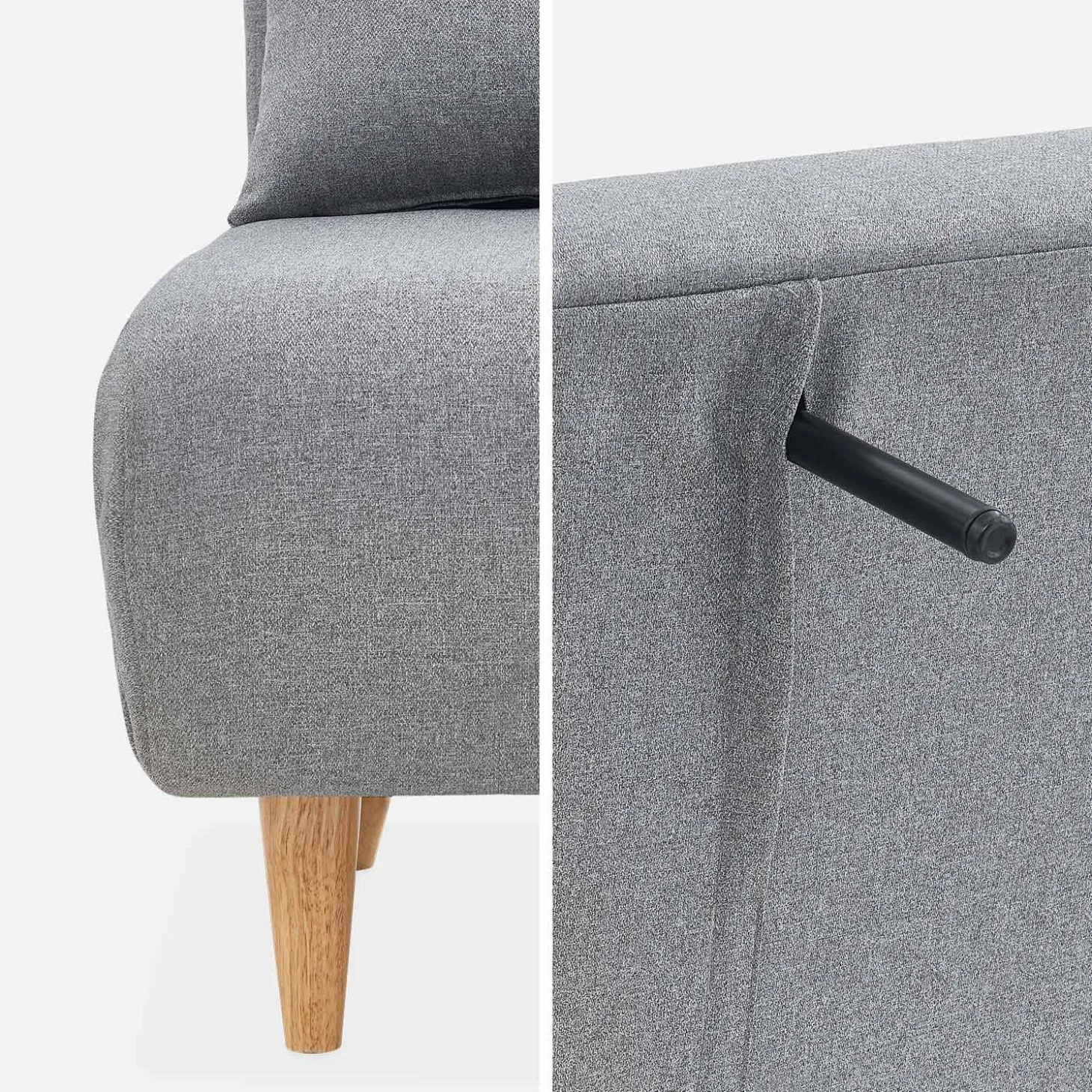 Sofá cama de con patas de madera, 2 plazas