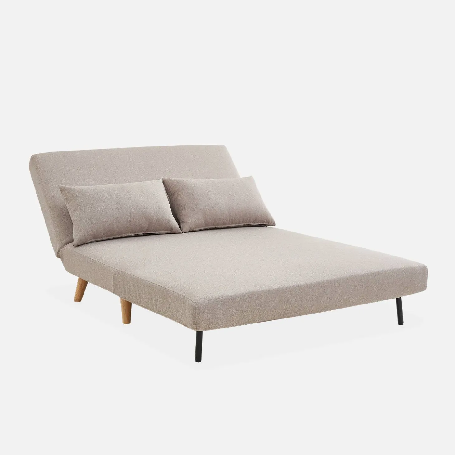 Sofá cama de con patas de madera, 2 plazas