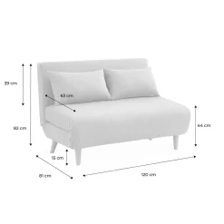 Sofá cama de con patas de madera, 2 plazas