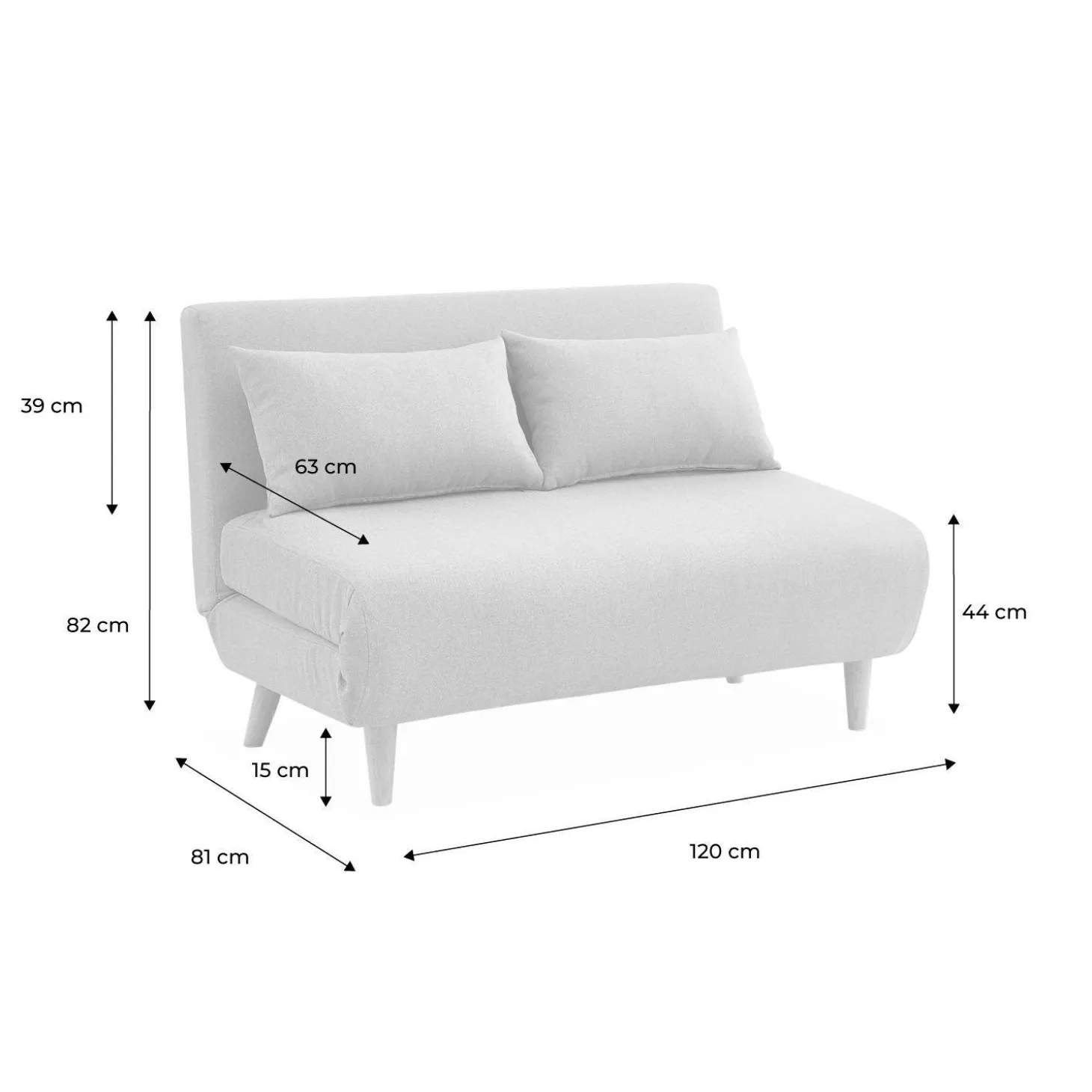 Sofá cama de con patas de madera, 2 plazas