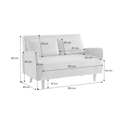 Sofá cama de pana con patas de madera, 2 plazas