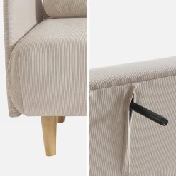 Sofá cama de pana con patas de madera, 2 plazas