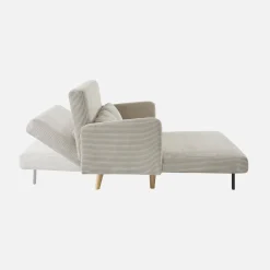Sofá cama de pana con patas de madera, 2 plazas