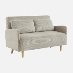 Sofá cama de pana con patas de madera, 2 plazas