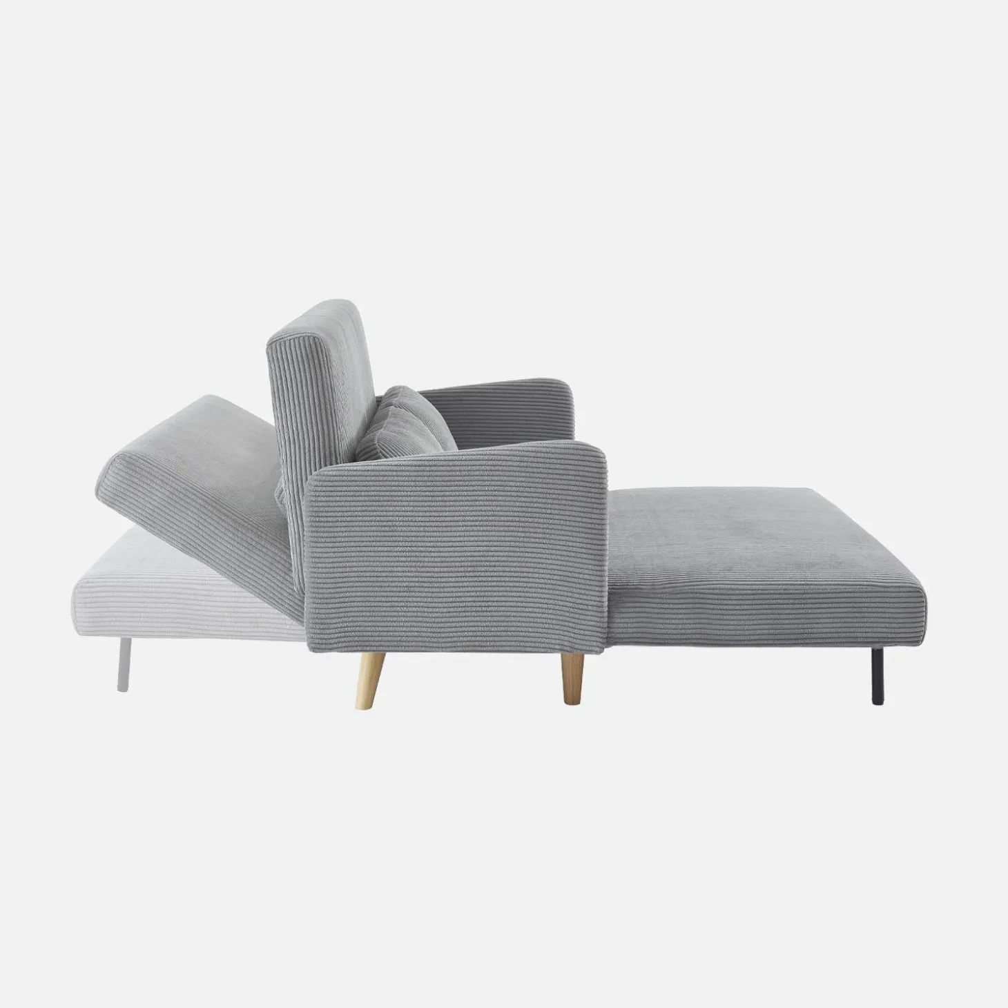Sofá cama de pana con patas de madera, 2 plazas