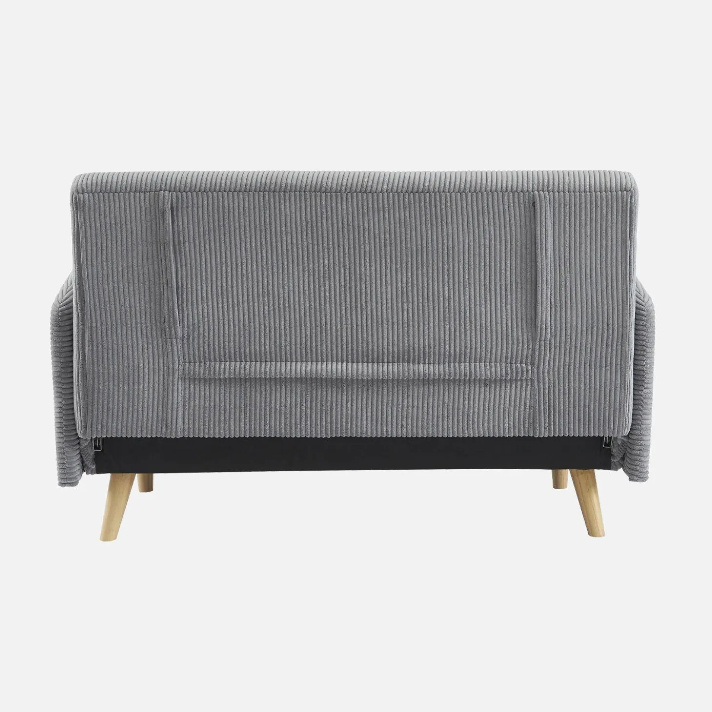 Sofá cama de pana con patas de madera, 2 plazas