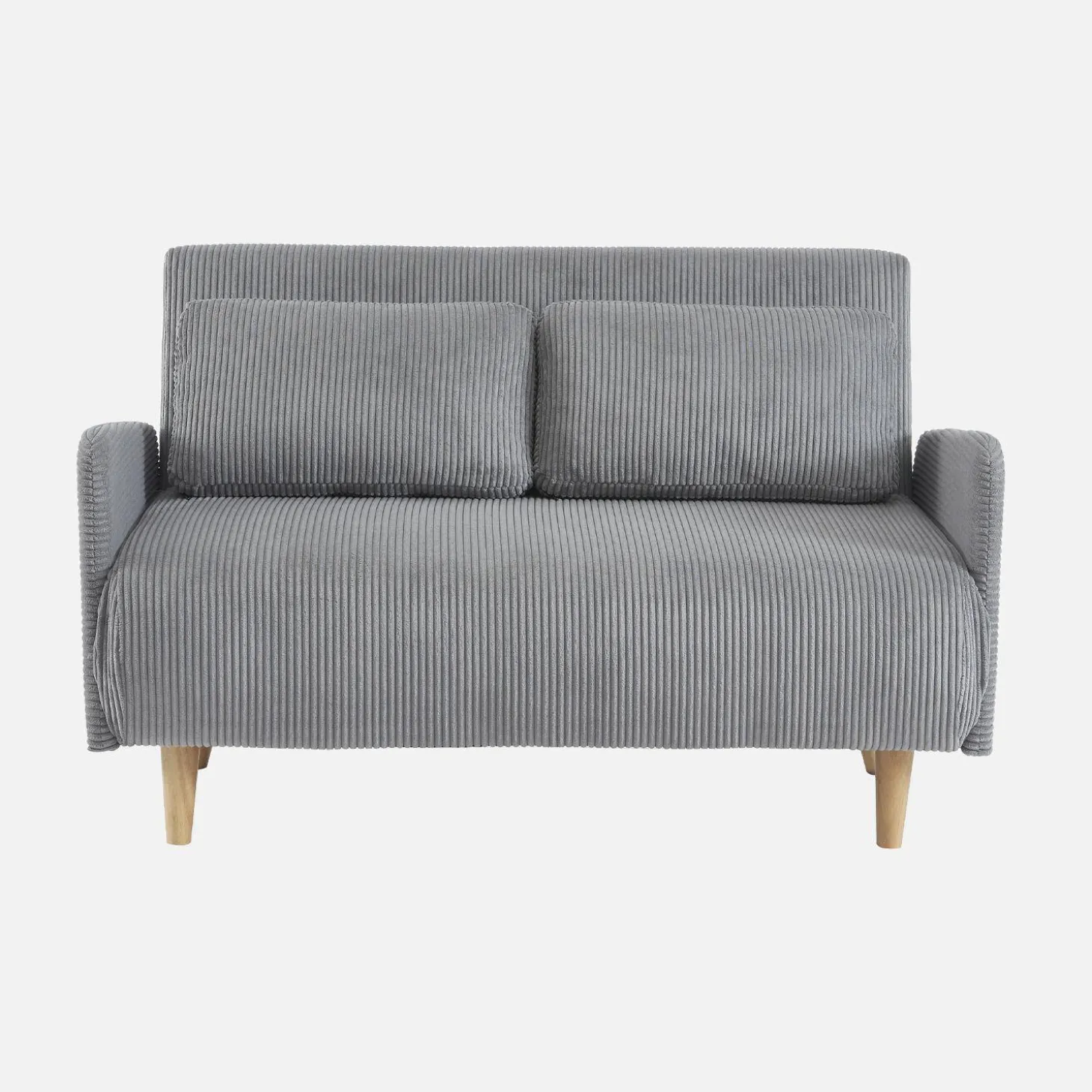 Sofá cama de pana con patas de madera, 2 plazas