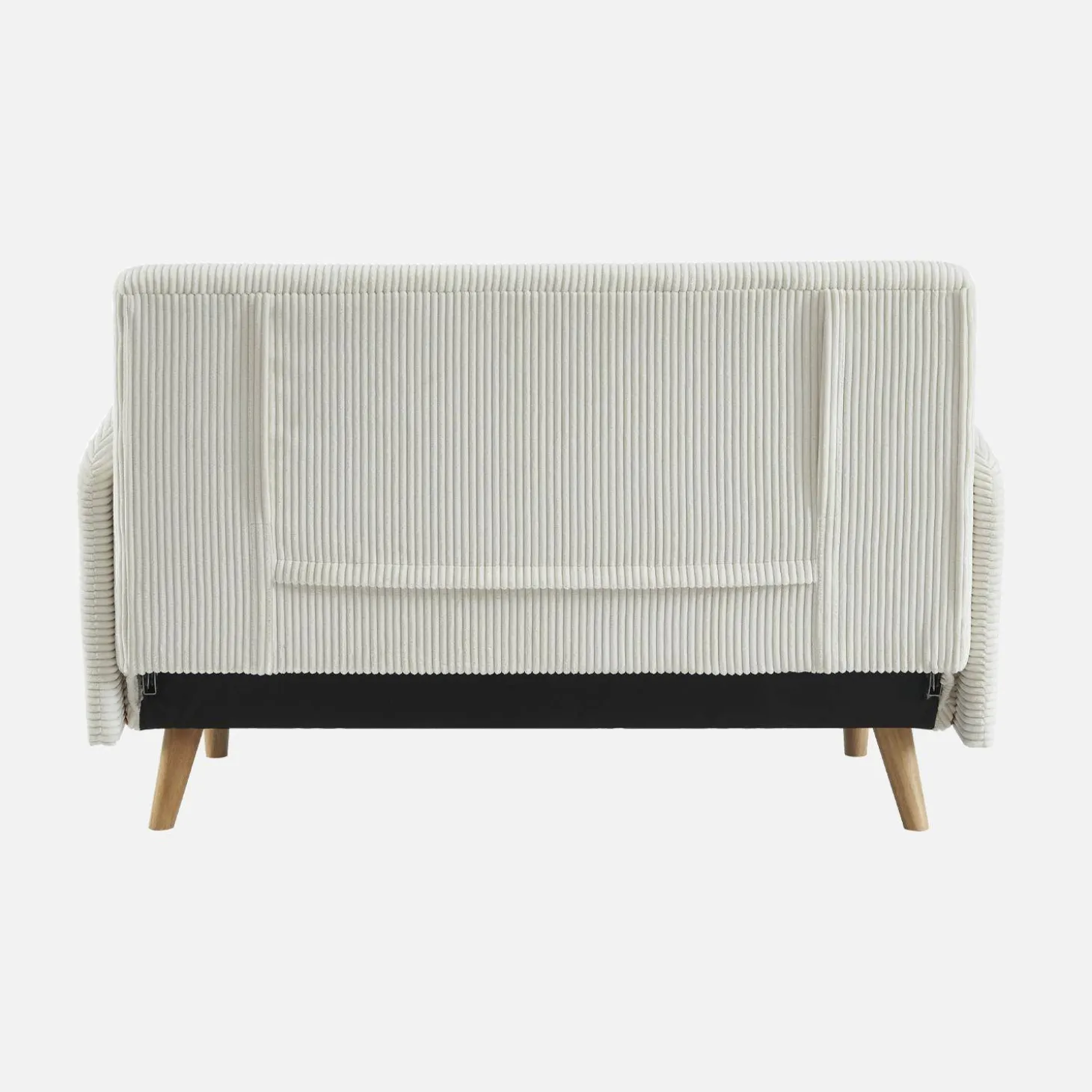 Sofá cama de pana con patas de madera, 2 plazas