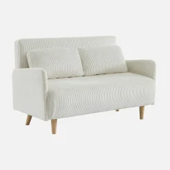 Sofá cama de pana con patas de madera, 2 plazas