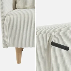 Sofá cama de pana con patas de madera, 2 plazas