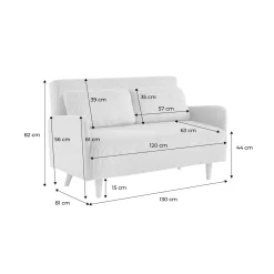 Sofá cama de pana con patas de madera, 2 plazas