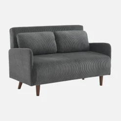 Sofá cama de pana con patas de madera, 2 plazas