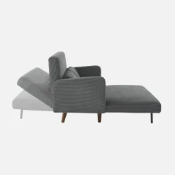 Sofá cama de pana con patas de madera, 2 plazas