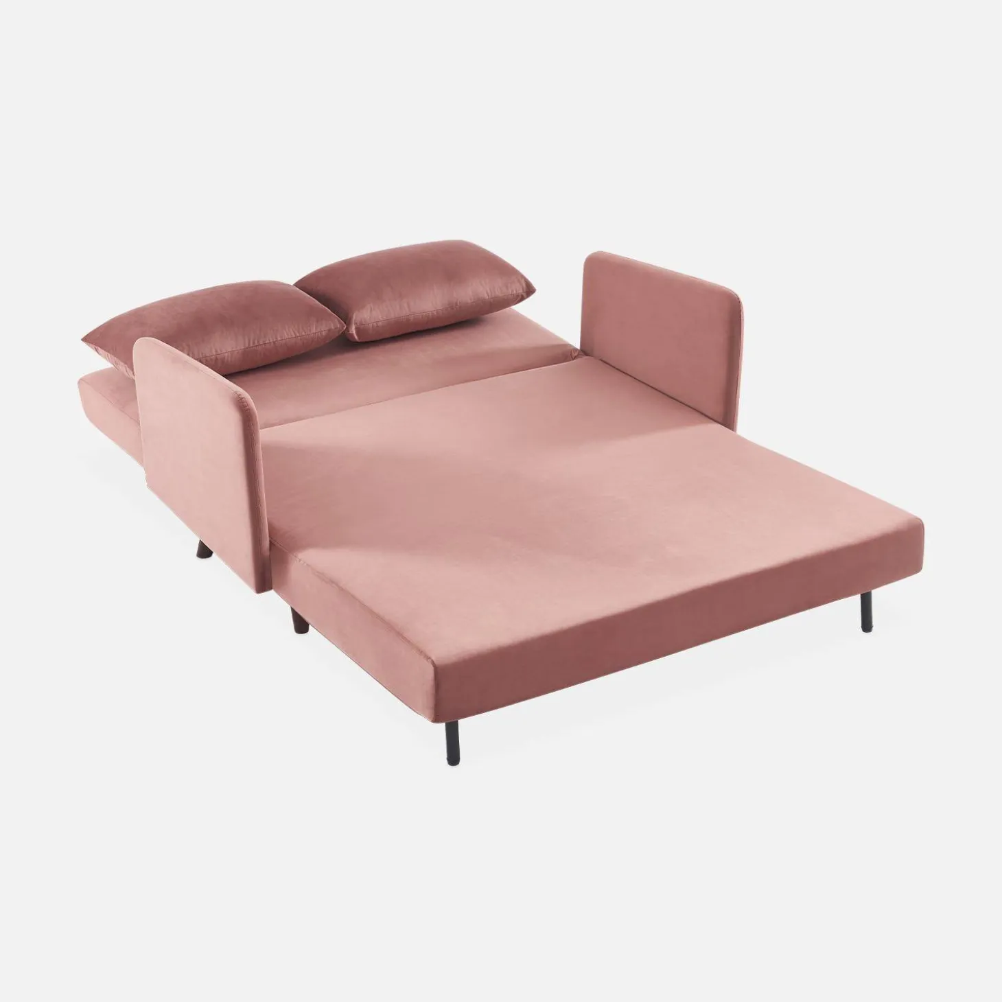 Sofá cama de terciopelo con patas de madera, 2 plazas