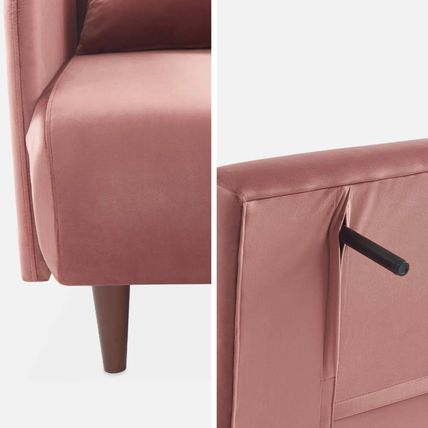 Sofá cama de terciopelo con patas de madera, 2 plazas