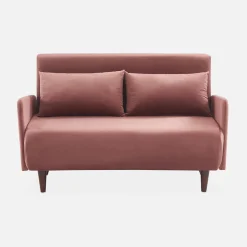 Sofá cama de terciopelo con patas de madera, 2 plazas