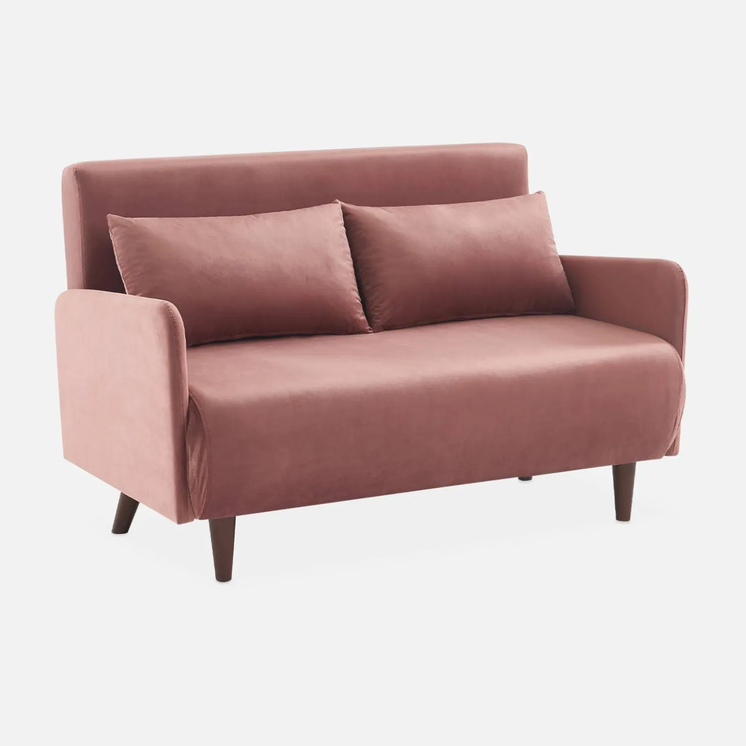 Sofá cama de terciopelo con patas de madera, 2 plazas