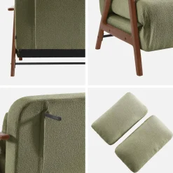 Sofá cama en borreguito y madera teñido nogal, 2 plazas