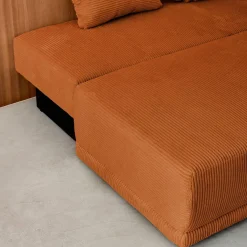 Sofá cama en pana fina con baúl de almacenamiento, 3 plazas