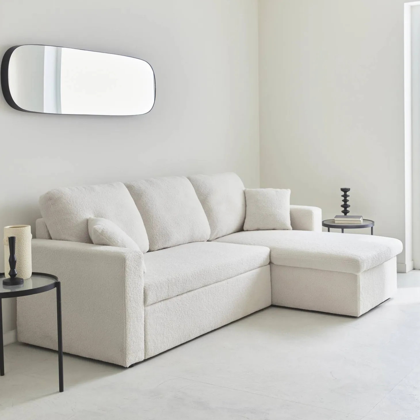 Sofá cama esquinero de borreguito, 3 plazas
