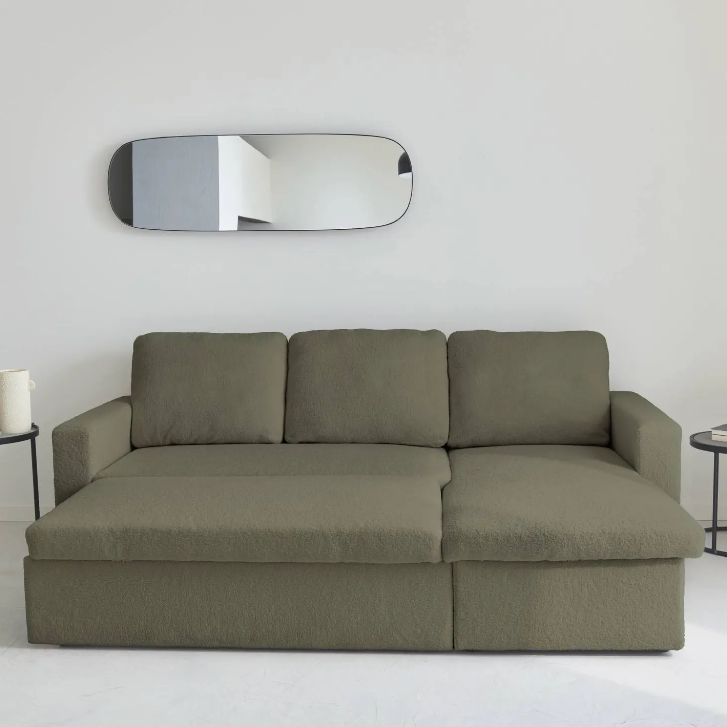 Sofá cama esquinero de borreguito, 3 plazas