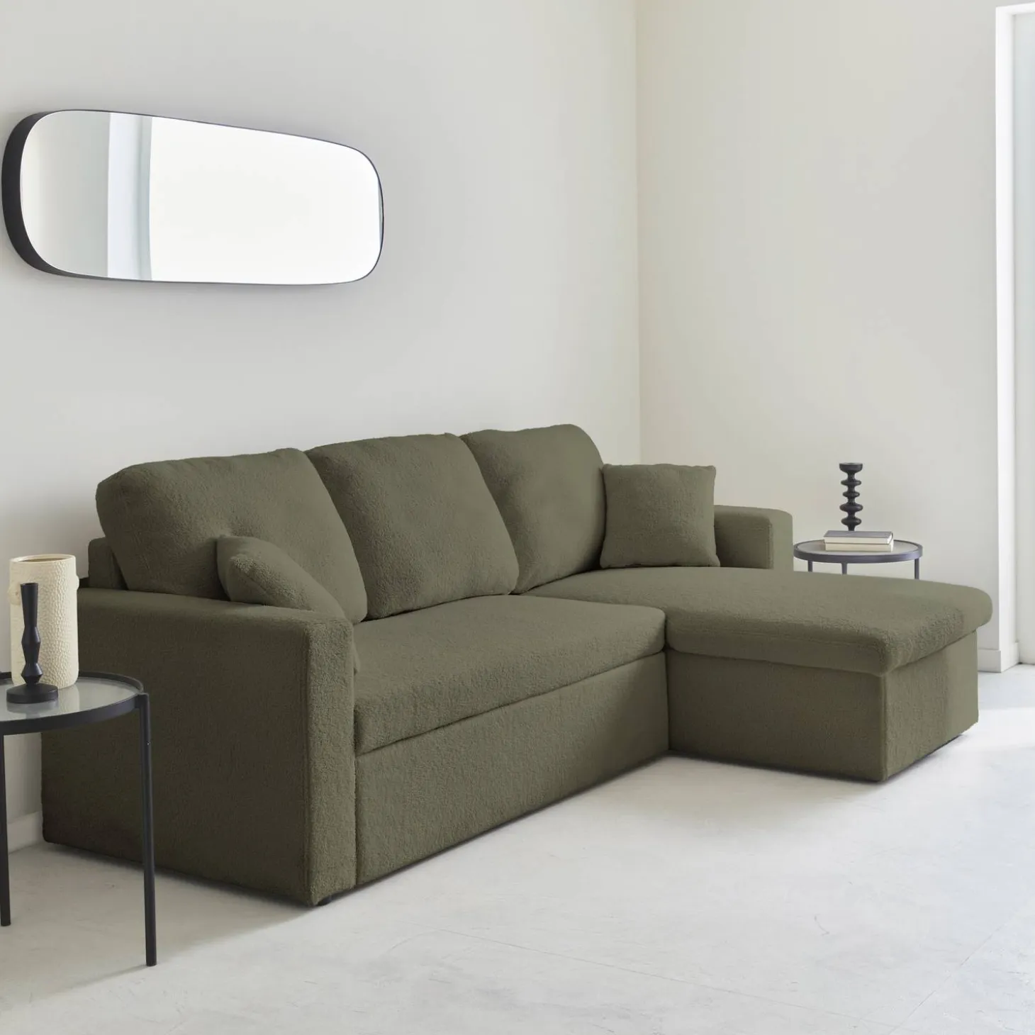 Sofá cama esquinero de borreguito, 3 plazas