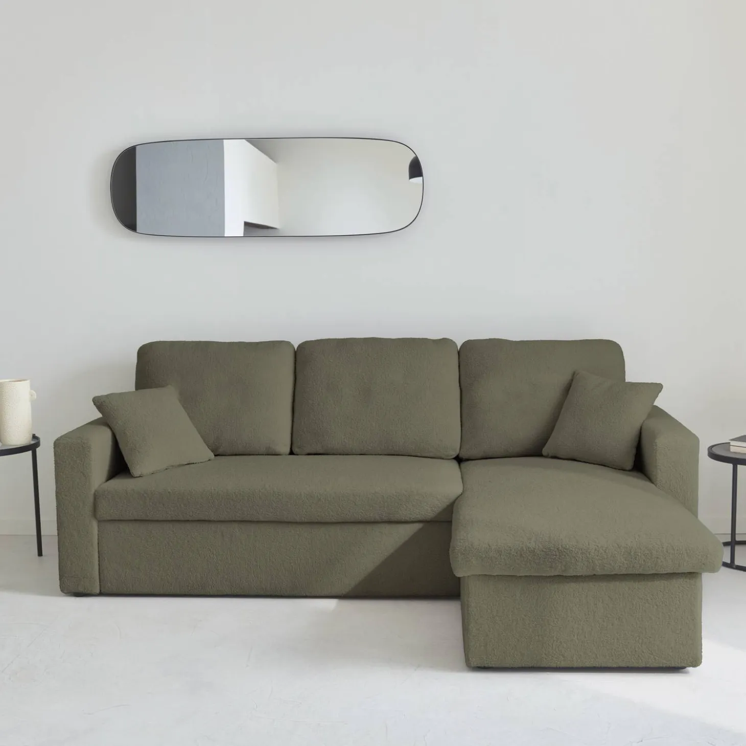 Sofá cama esquinero de borreguito, 3 plazas