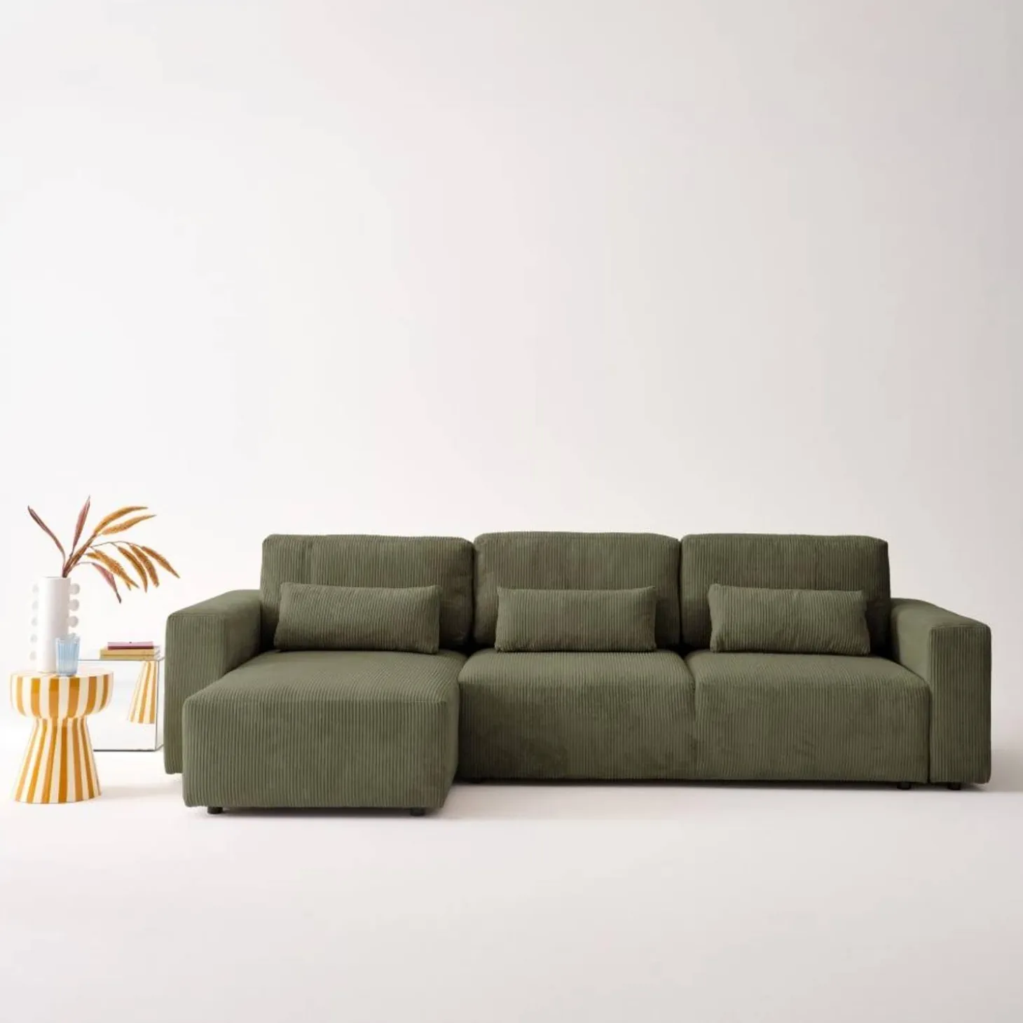 Sofá cama esquinero de pana fina, 5 plazas