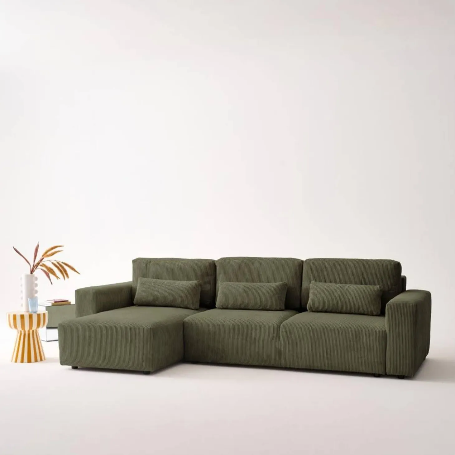 Sofá cama esquinero de pana fina, 5 plazas