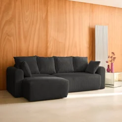 Sofá cama esquinero de pana fina, 3 plazas