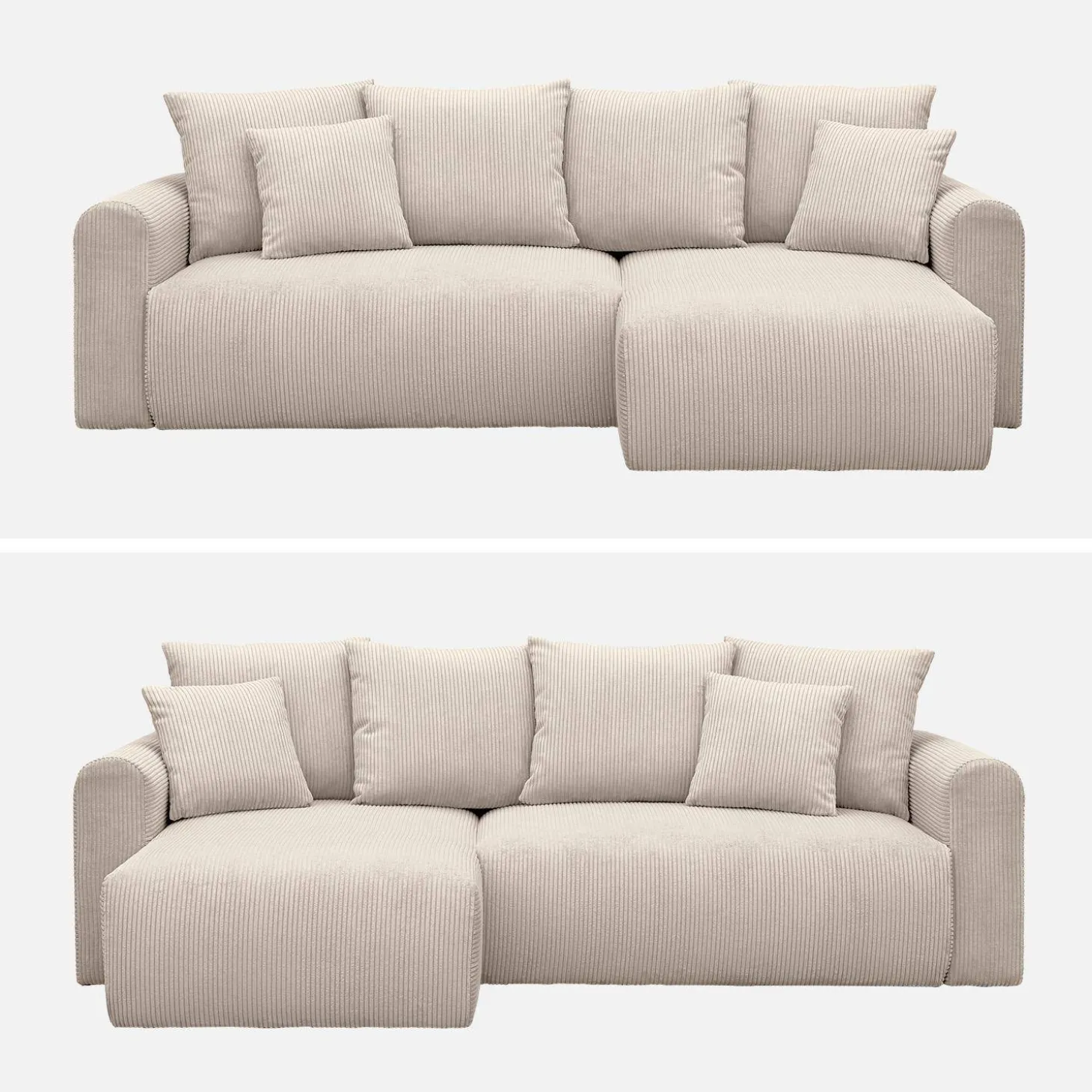 Sofá cama esquinero de pana fina, 3 plazas